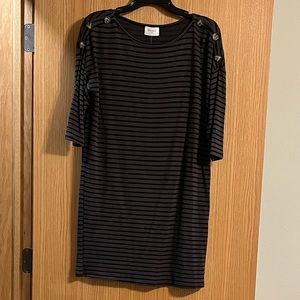 Everly Charcoal Grey and Black Striped Dress